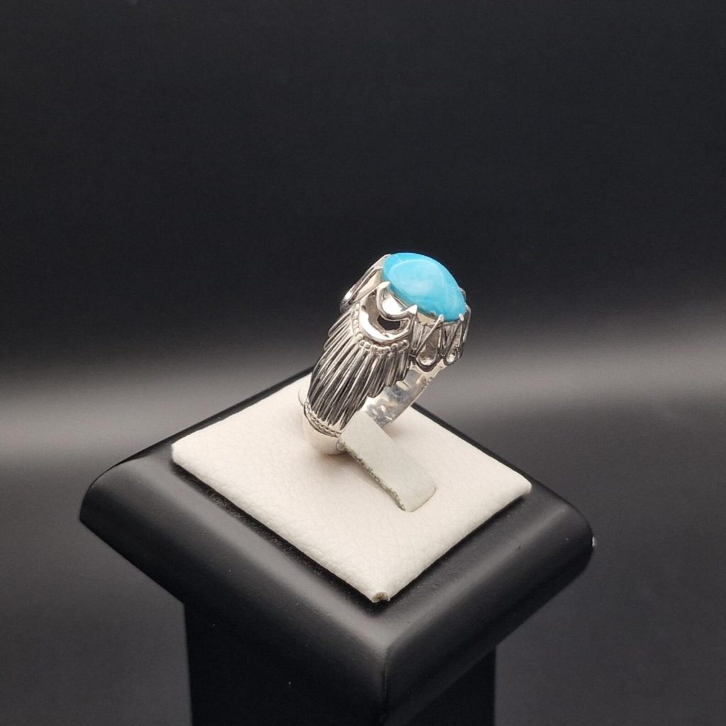 Stunning Natural Turquoise Handmade Silver Ring – Classic Oval – Fairuz