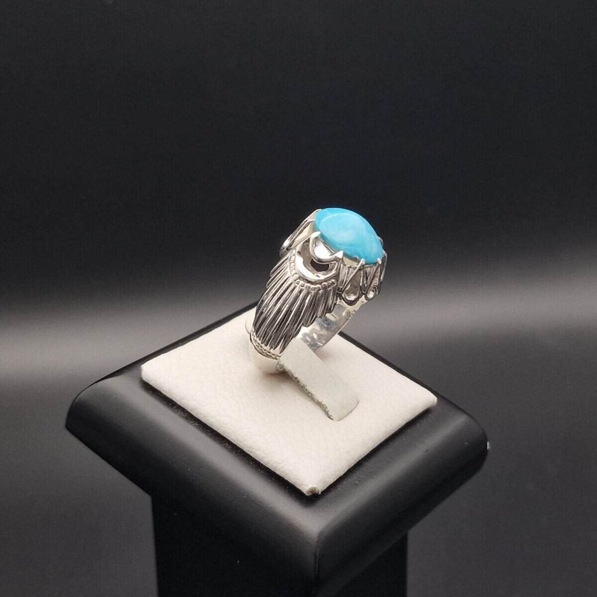 Stunning Natural Turquoise Handmade Silver Ring - Classic Oval - Fairuz