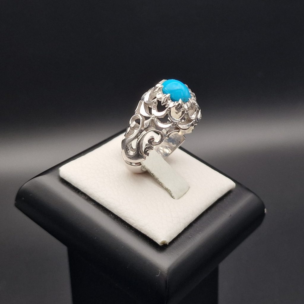 Handmade Turquoise Silver Ring – Floral Design