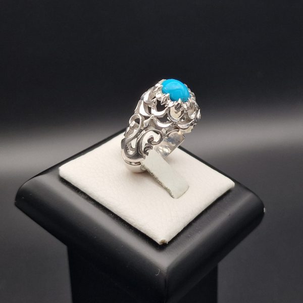 Handmade Turquoise Silver Ring - Floral Design