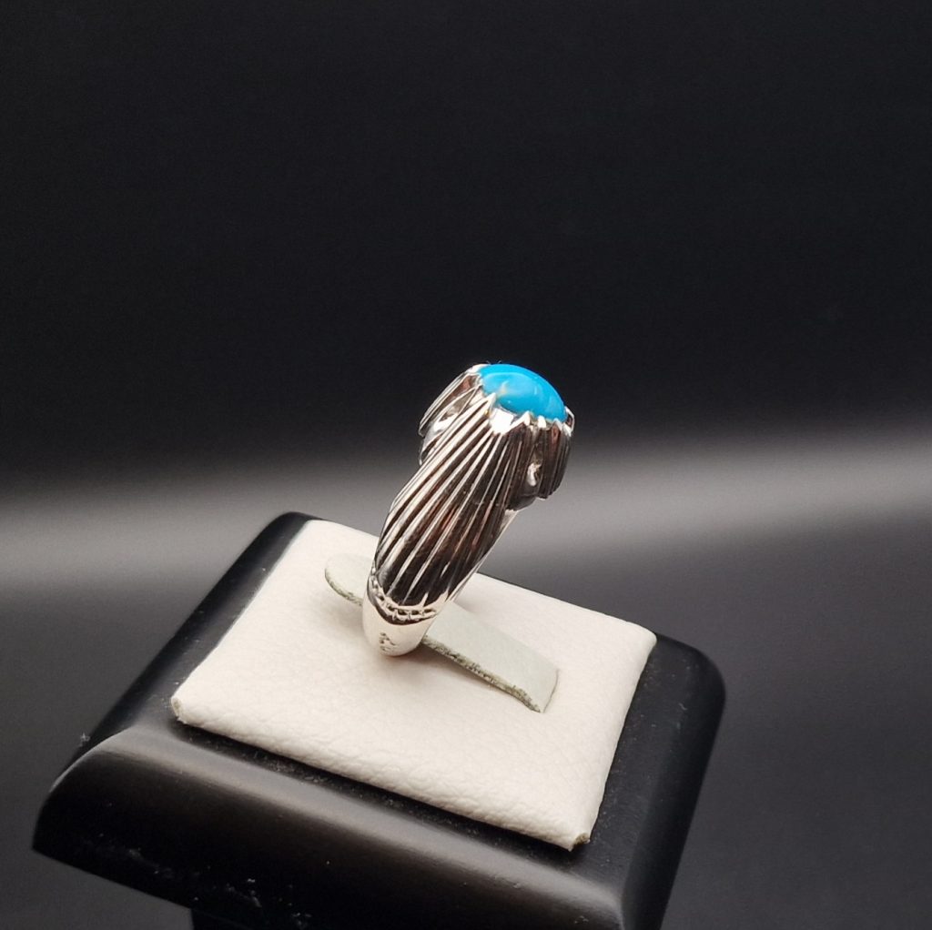 Silver Turquoise Statement Ring with Oval Cabochon (Fairuz)