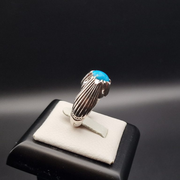 Silver Turquoise Statement Ring with Oval Cabochon (Fairuz)