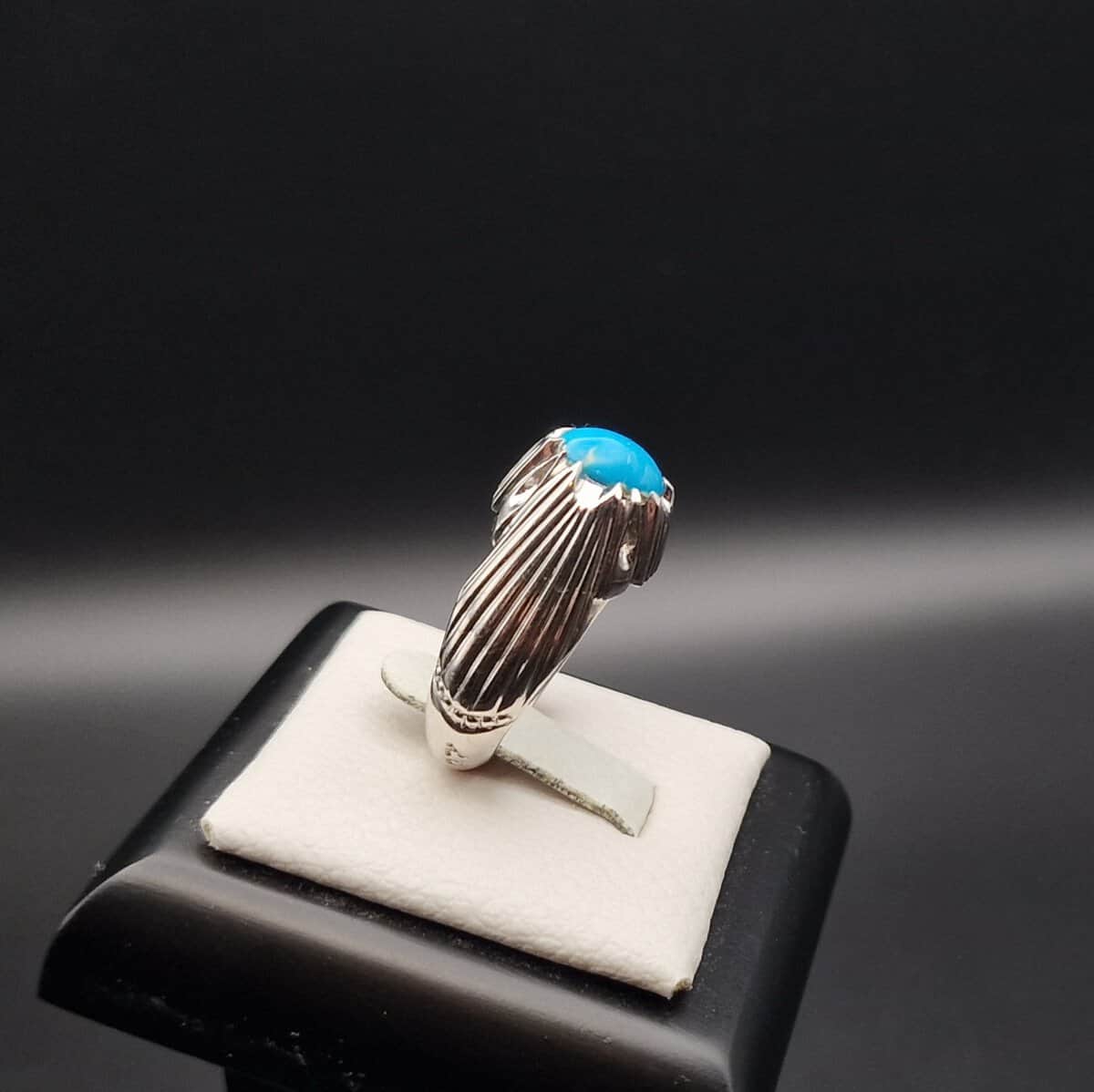 Silver Turquoise Statement Ring with Oval Cabochon (Fairuz)