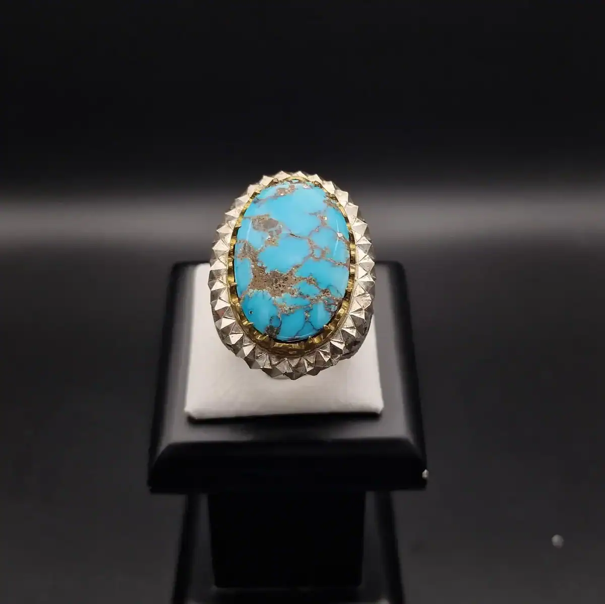 Stunning Natural Turquoise Handmade massive Silver Ring - Oval - Fairuz