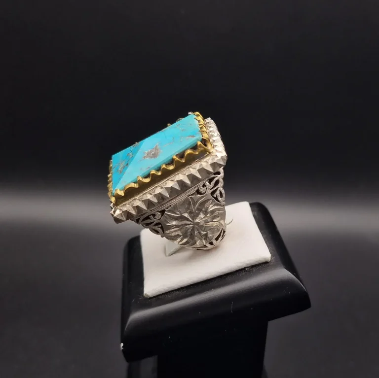 Natural Turquoise Handmade massive Silver Ring - Square - Fairuz