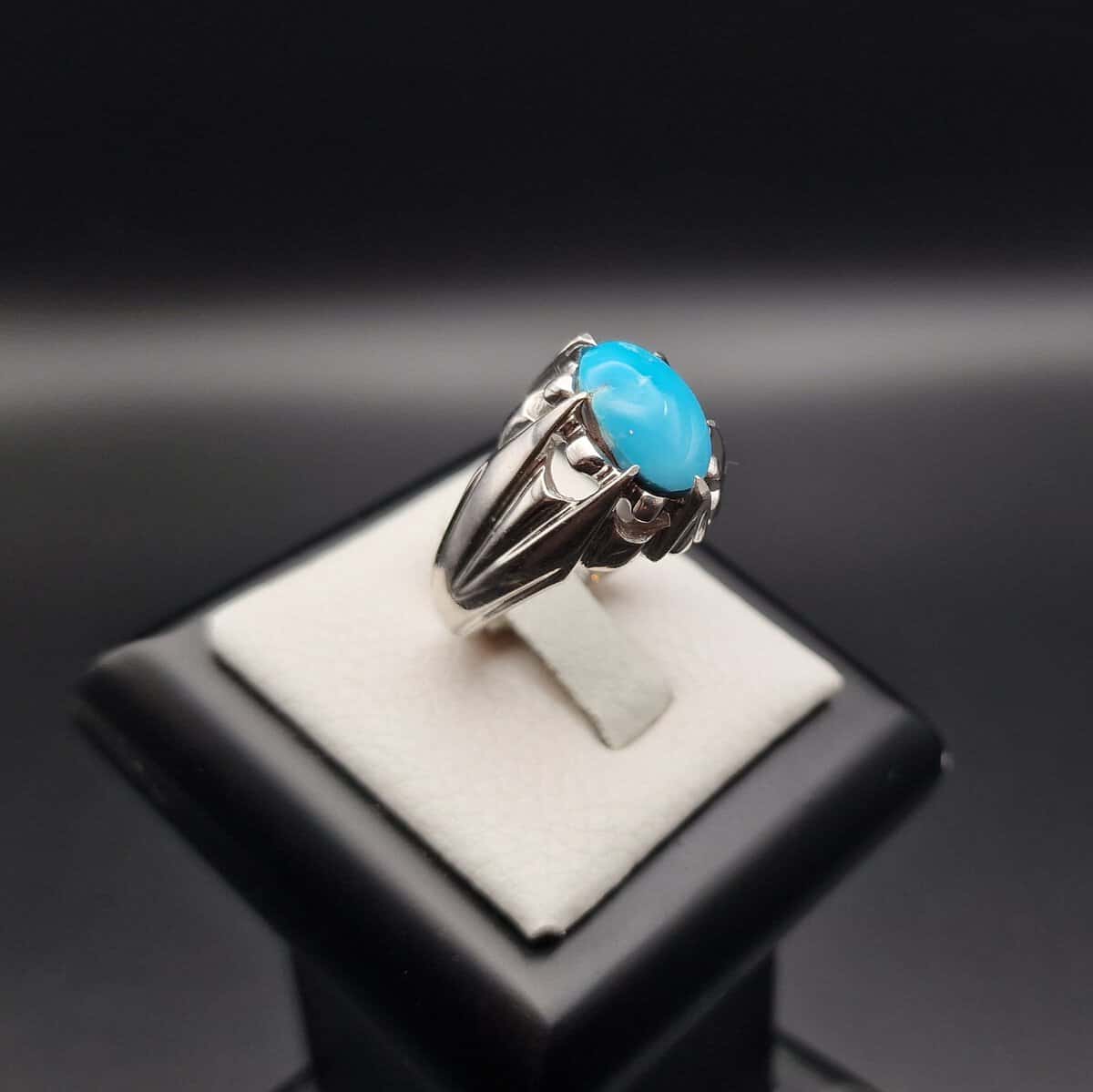 Silver Ring with Turquoise (Fairuz) – Six-Prong Oval Stone