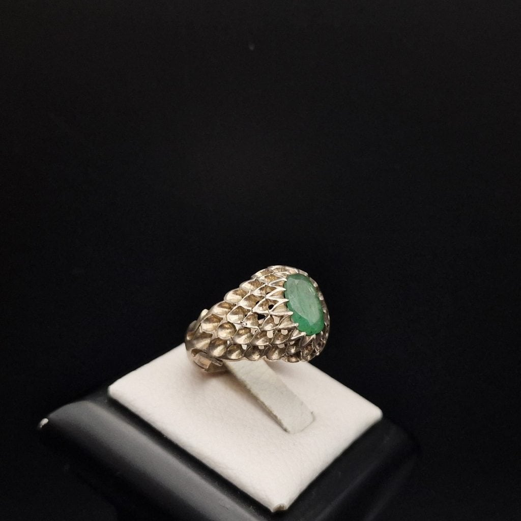 Emerald Ring for Men or Women | Handmade Silver Scale Design