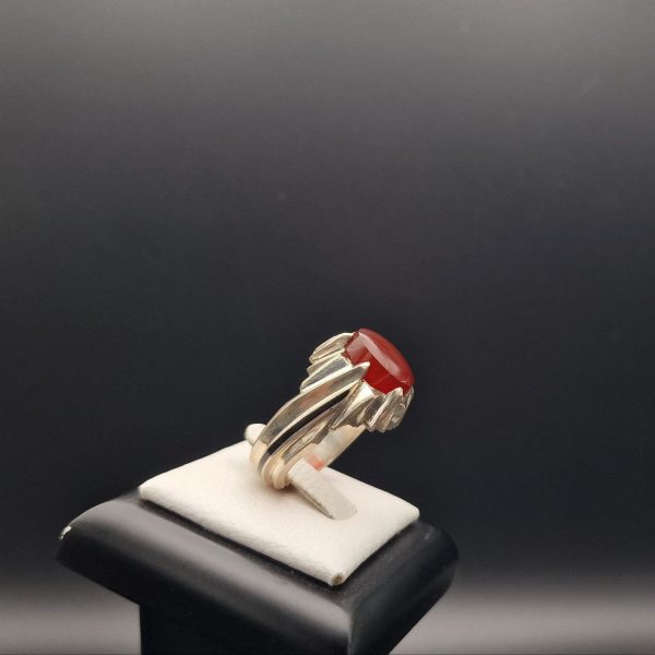 Yemeni Red Aqeeq Silver Ring – Handcrafted jewelry